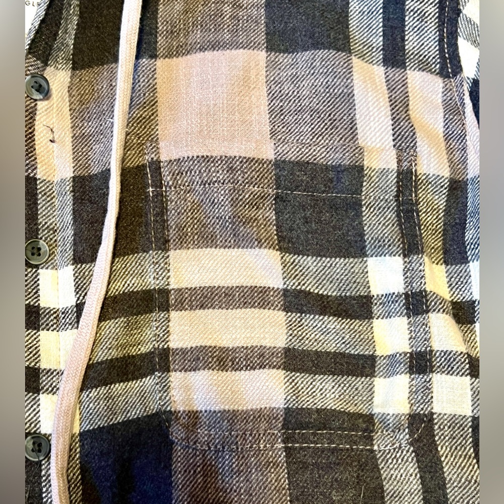 American Eagle Outfitters Cozy Lavender & Black Flannel Hooded Shirt, Size S - Picture 2 of 5